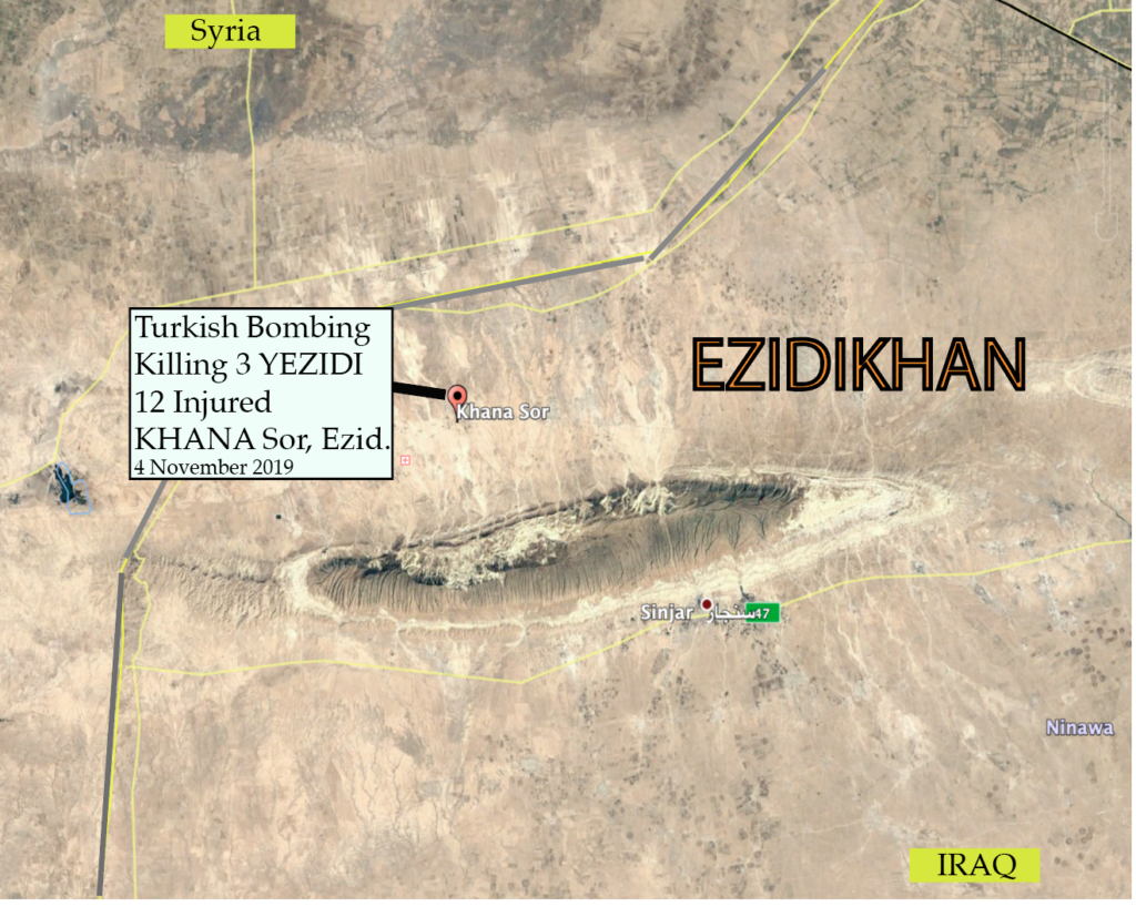 Turkish warplanes strike Yazidi militia base in Shingal on 2019-11-04